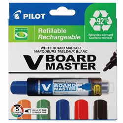 Pilot V Board Master Begreen Whiteboard Marker Bullet 0.9mm Assorted Wallet of 5